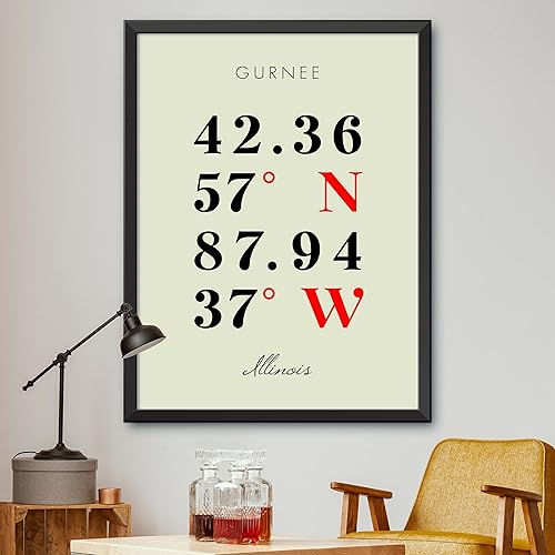 Map of Gurnee, Illinois, Multiline Coordinates Colored (8x10)