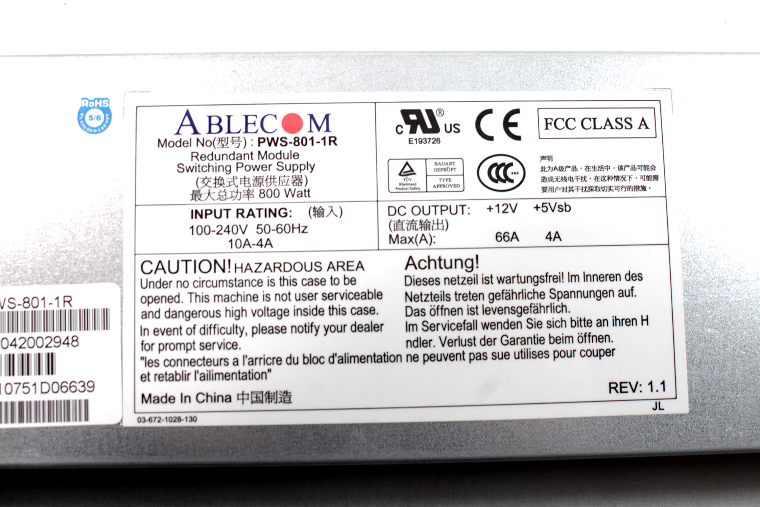 Amazon.com: Supermicro PWS-801-1R 800W Power Supply 1U 12V