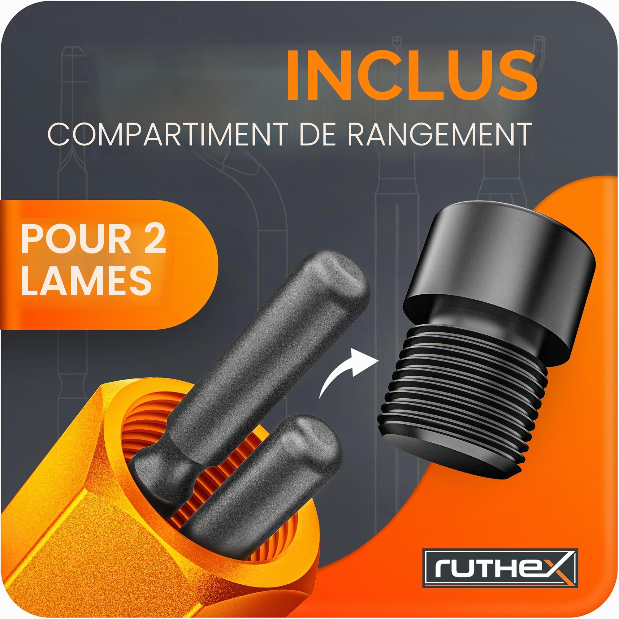 ruthex Ébavureur dans une boîte en métal avec 11 lames pour plastique, métal, acier inoxydable - Idéal en impression 3D - Ébavureur manuel avec compartiment de rangement - Lames d'ébavurage