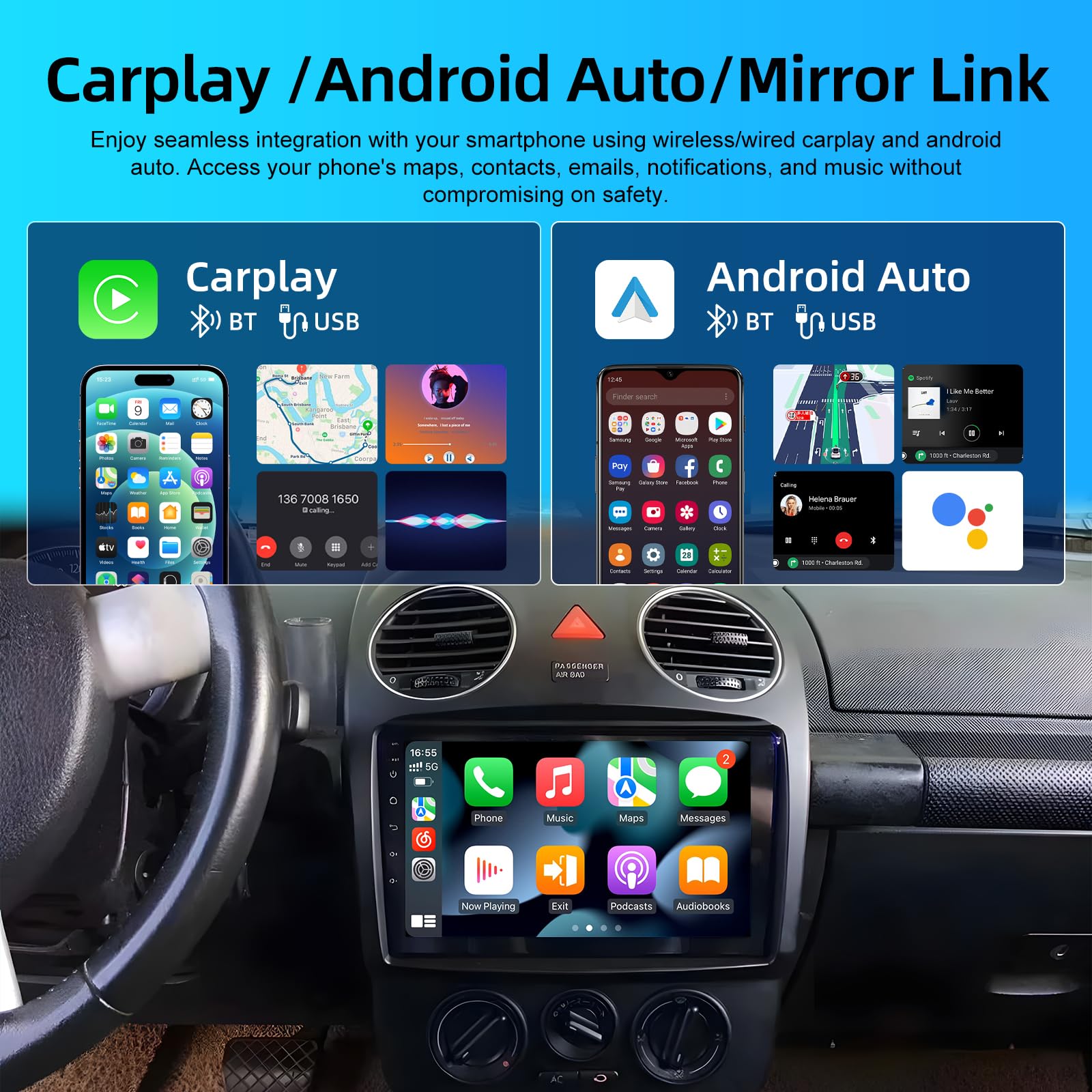 Android 15 Car Stereo For VW Beetle 2004-2010 | 9-inch Touchscreen, Wireless CarPlay, 4+64GB, GPS, Backup Camera