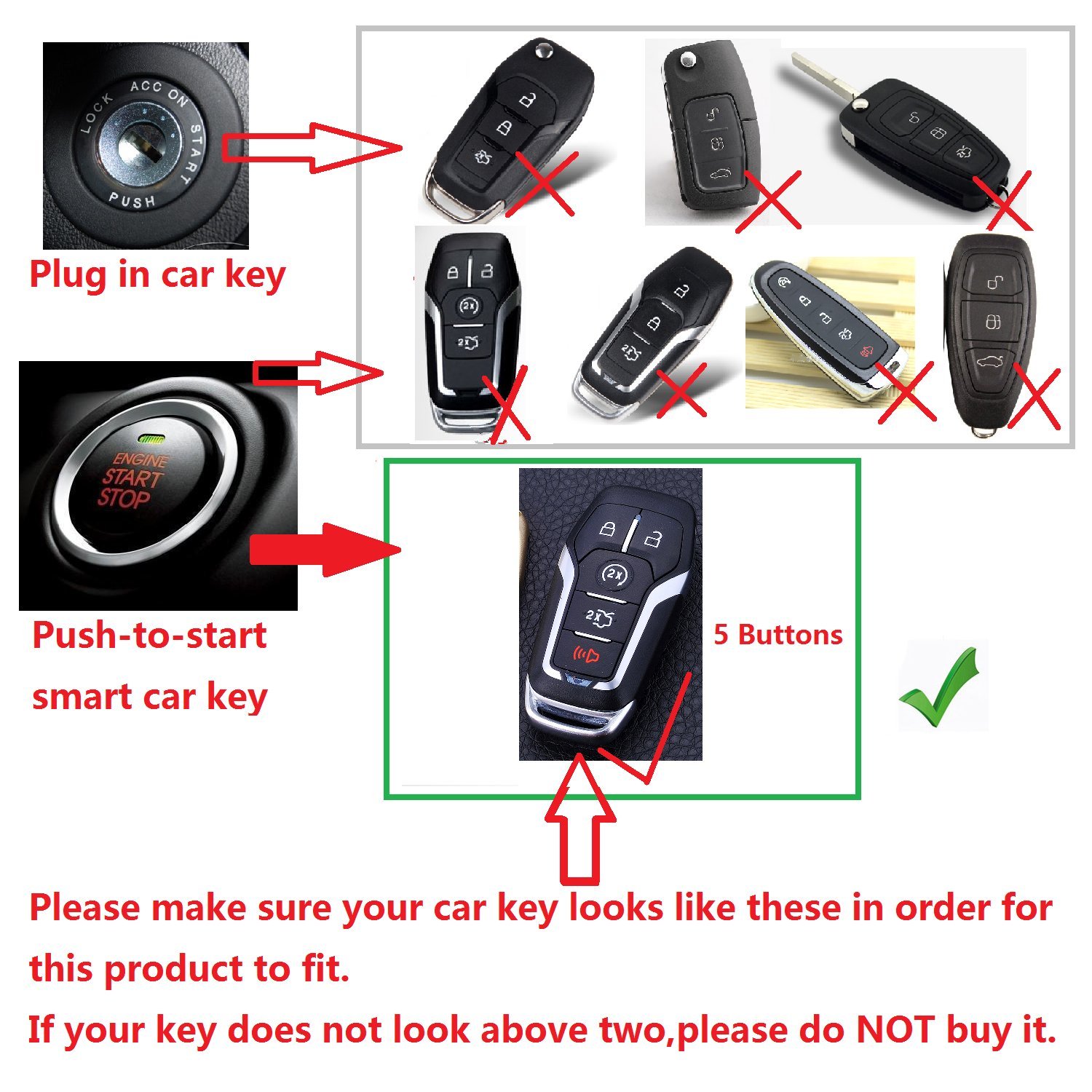 MissBlue Carbon Fiber Key Fob Cover for Ford Edge Explorer F-150 F-450 F-550 Fusion Mondeo Mustang Taurus Car Remote Key, Light Weight Glossy Finish Key Fob Protection Case - 5 Buttons - Red