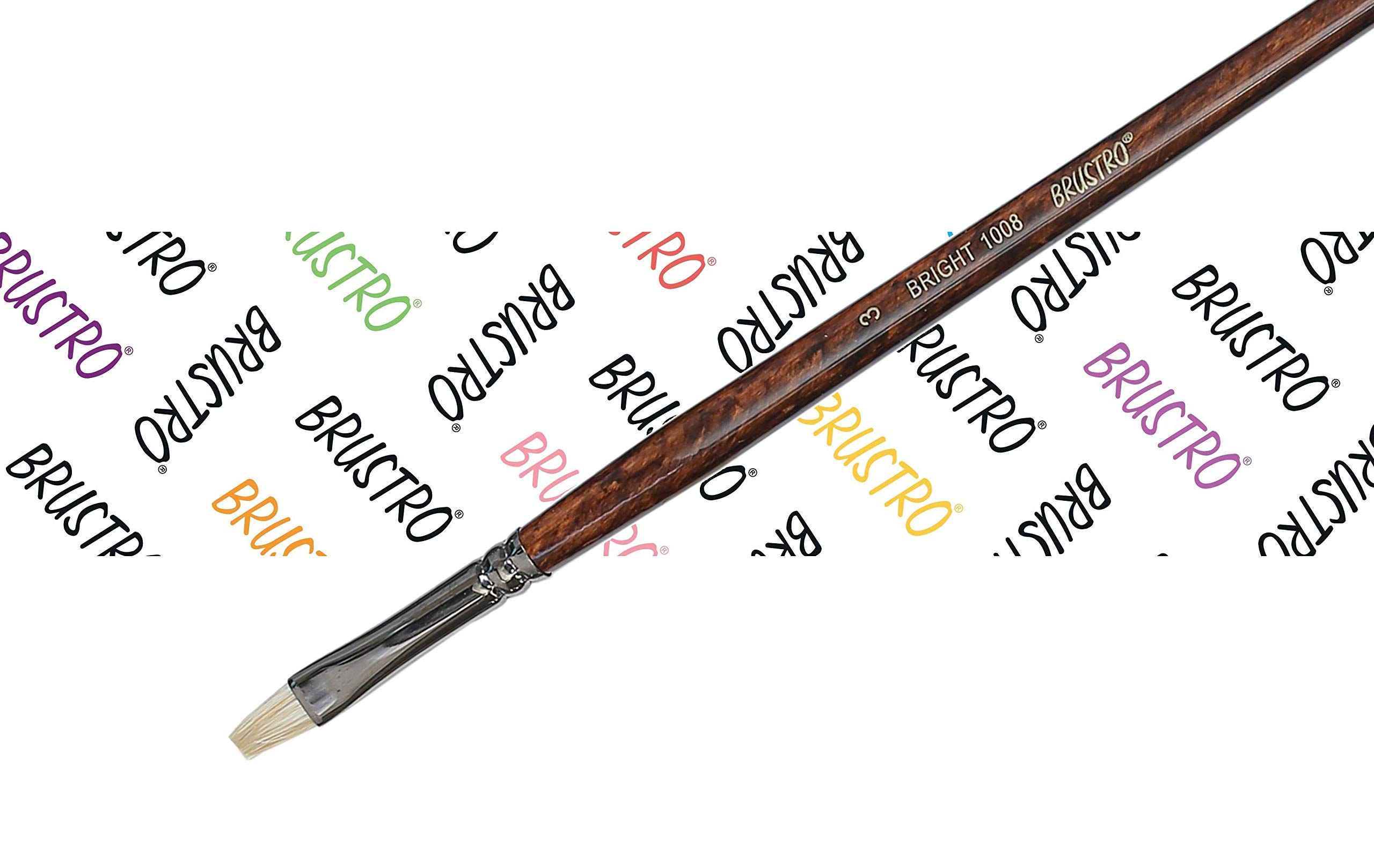 Brustro Artists Bristlewhite Bright Brush Series 1008 - Brush No. 3, Chungking Hog Bristle | Ideal for Oil, Acrylic Painting on Paper, Canvas, Fine Art Students and Professionals