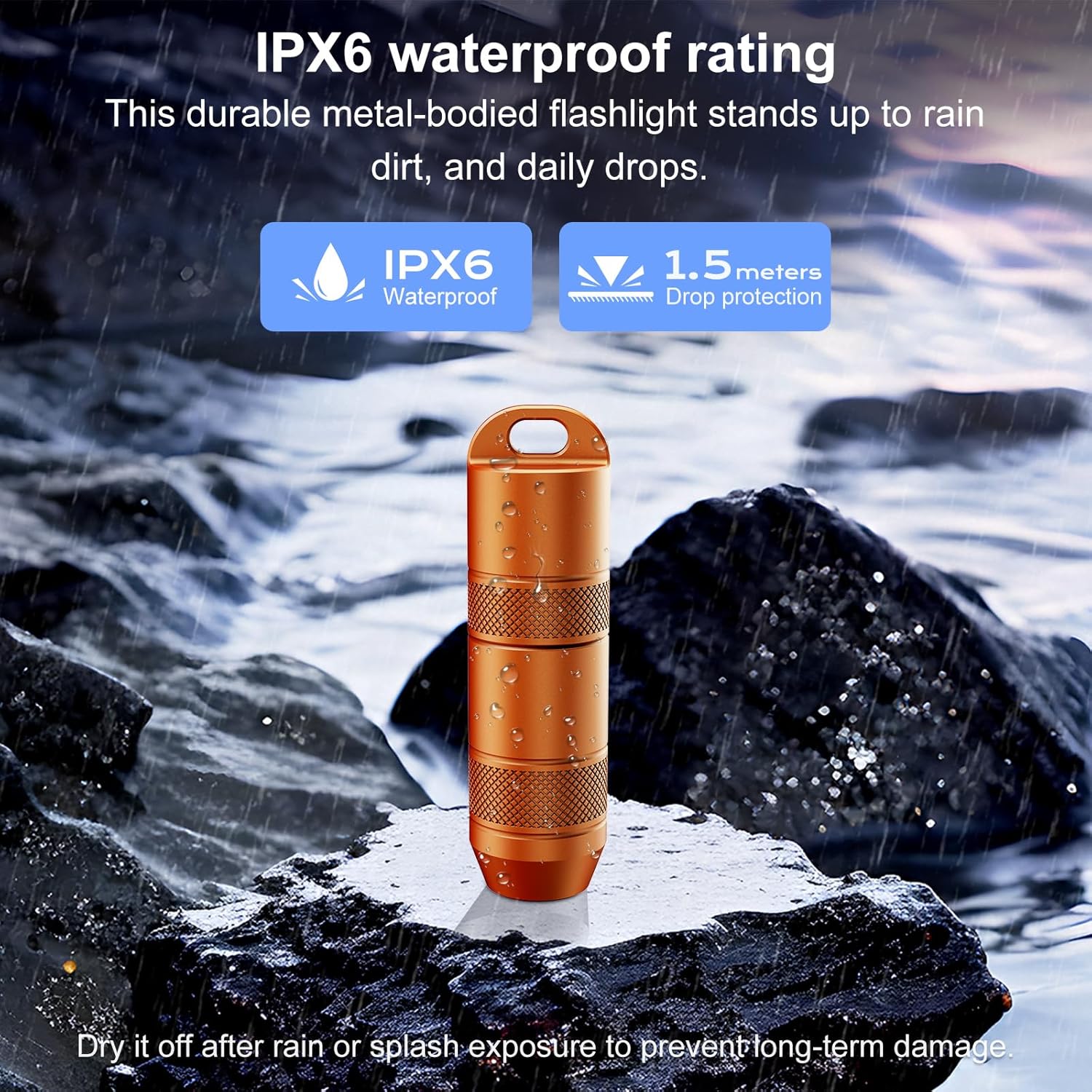 Mini Keychain Flashlight – Instant On Pull to Light, 100 Lumens Tiny EDC Flash Light, USB-C Rechargeable Micro LED Torch, Waterproof IPX6, for Everyday Carry, Emergency & Outdoor Use (Orange)