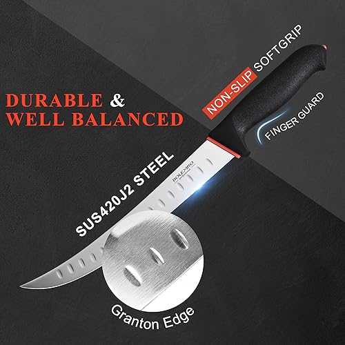 Miniatura 3 de BOLEXINO Cuchillo curvado de 10 pulgadas con funda y mango SoftGrip, cuchillo de carnicero ultra afilado de alta calidad hecho de acero inoxidable