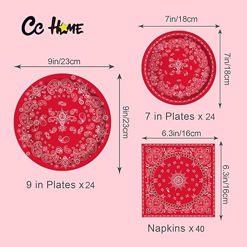 Miniatura 2 de Bandana roja para cumpleaños, platos de papel, servilletas, pañuelos rojos, estampado de cachemira, juego de vajilla desechable, suministros para