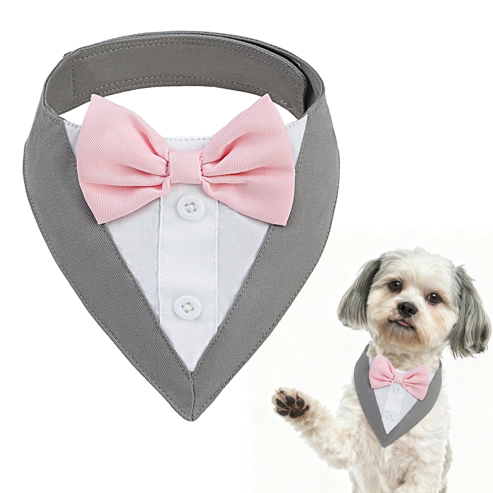 Photo 1 of SCENEREAL Dog Tuxedo Bandana, Formal Wedding Outfit with Bowtie, Halloween Christmas Dog Costume for Small Medium Dogs Cats, Fall Scarf Bib Handkerchief Pet Collar Tux Clothes for Birthday, S