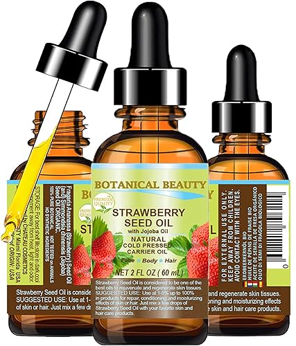 Botanical Beauty Aceite de semilla de fresa orgánico 100% puro hidratante natural. Aceite portador prensado en frío. 2 fl oz.- 2.0 fl oz. Para cara,