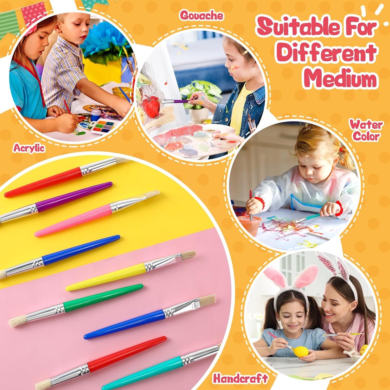 128 Pcs Paint Brushes for Kids Paint Brushes Bulk Toddler Children Paint Brush Set Large Chubby Paintbrushes Flat and Round Paint Brush for Washable Paint Acrylic Paint Preschool Art Supplies Craft