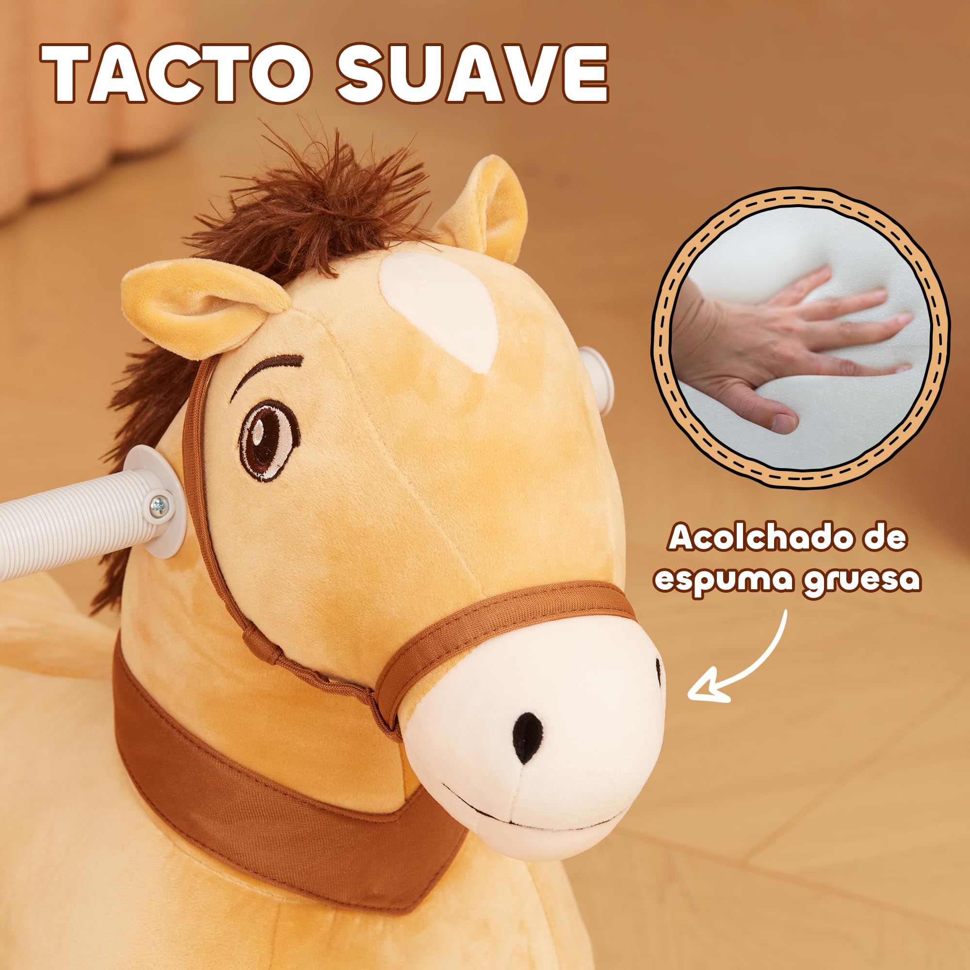 AIYAPLAY Caballo Eléctrico para Niños de 18 a 36 Meses Caballo de Juguete Eléctrico con Batería 6V Ruedas y Música Carga 25 kg 69x34x53 cm Marrón