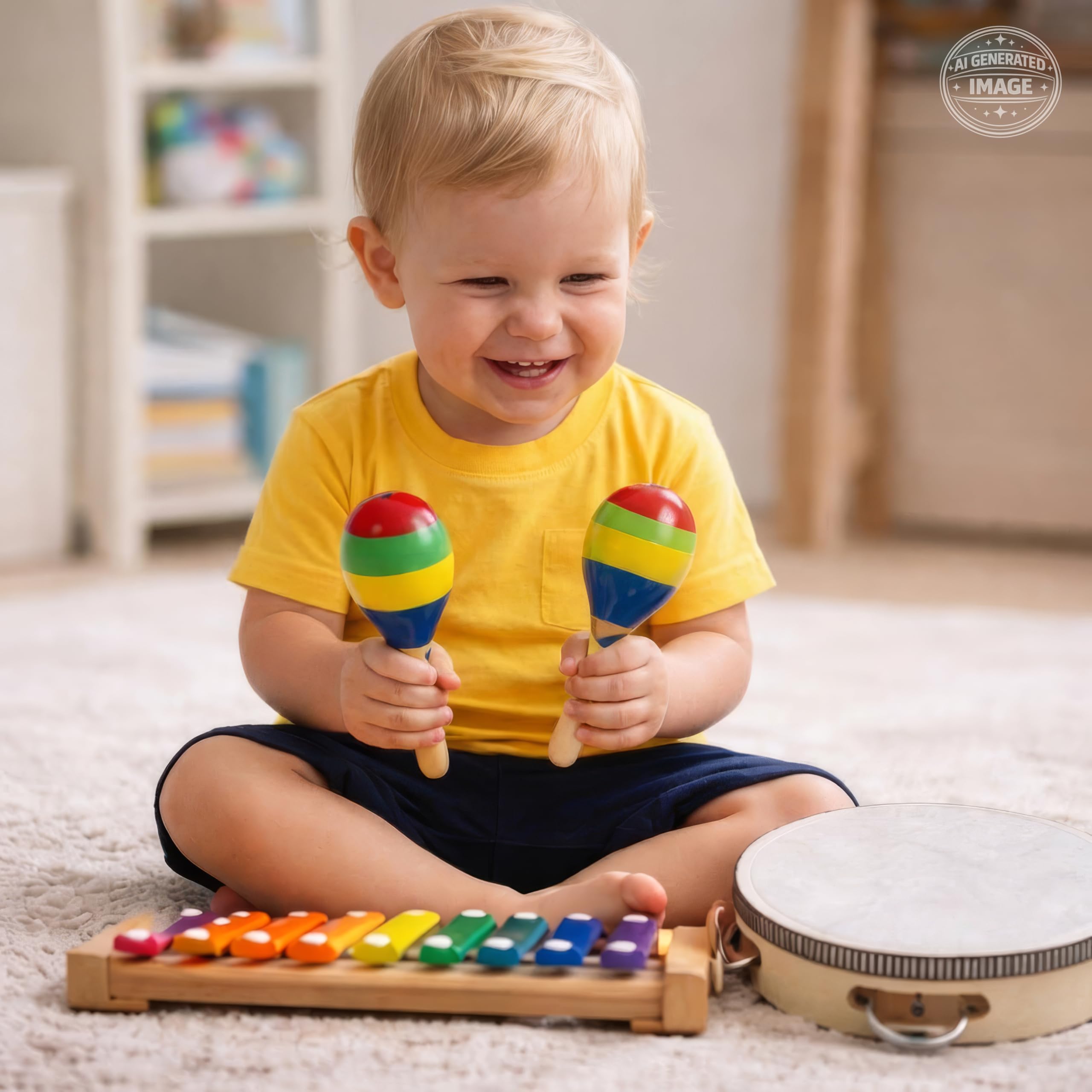 Stoie’s Set de Instrumentos Musicales para Niños – Instrumentos de percusión de Madera para niños de 1 a 3 años, xilófono, pandereta, Maracas, Juguetes Musicales para niños de 3 a 5 años