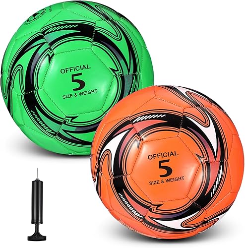 Miniatura 1 de HyDren 2 pelotas de fútbol con inflador, tamaño oficial, para entrenamiento de juegos, operación de Navidad, para interiores y exteriores, regalo