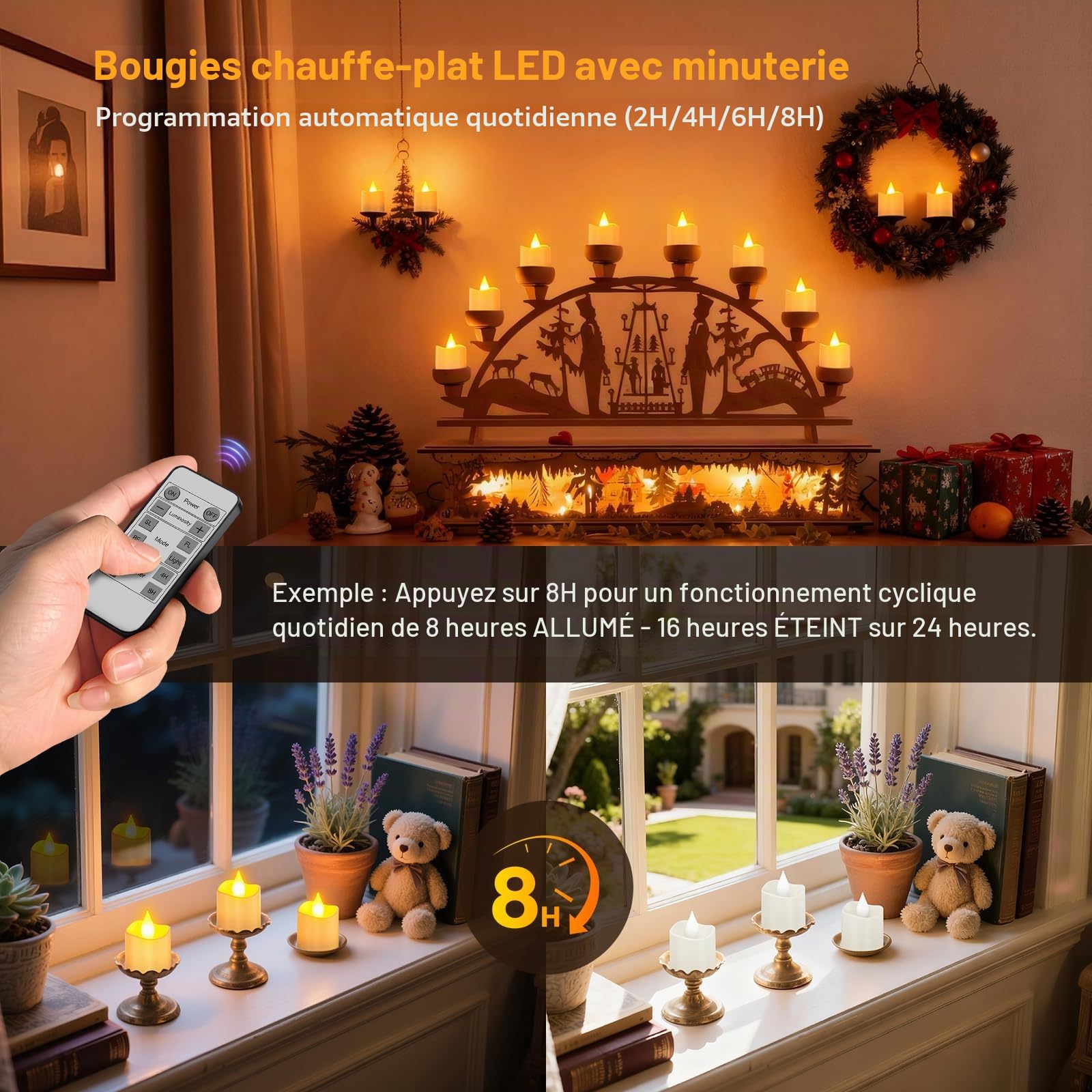 Yme Bougie Chauffe Plat LED Rechargeable avec Station de Recharge, 12 Fausse Bougies à LED Flamme Vacillante Bougie Decorative Electrique avec Télécommande pour Deco Noel Anniversaire Maison Chambre