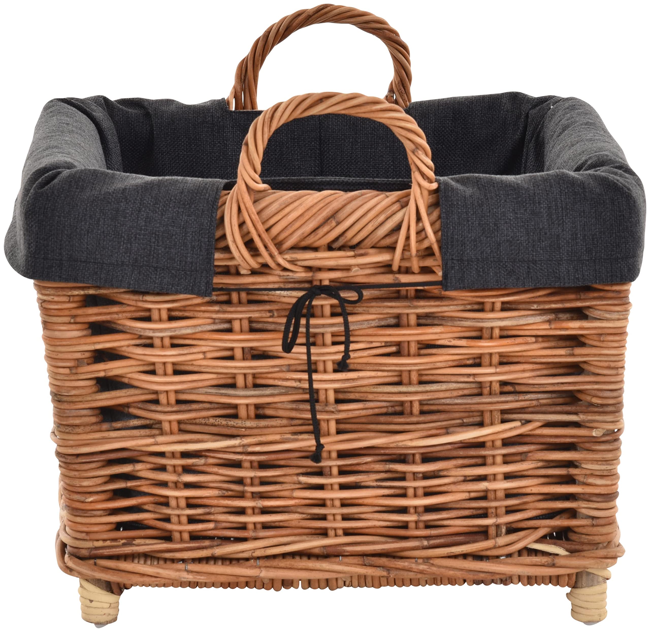 Rattan Kaminholzkorb Flechtkorb mit Inlett Holzkorb Kaminkorb stabil Korb für Holz (klein, Natur)