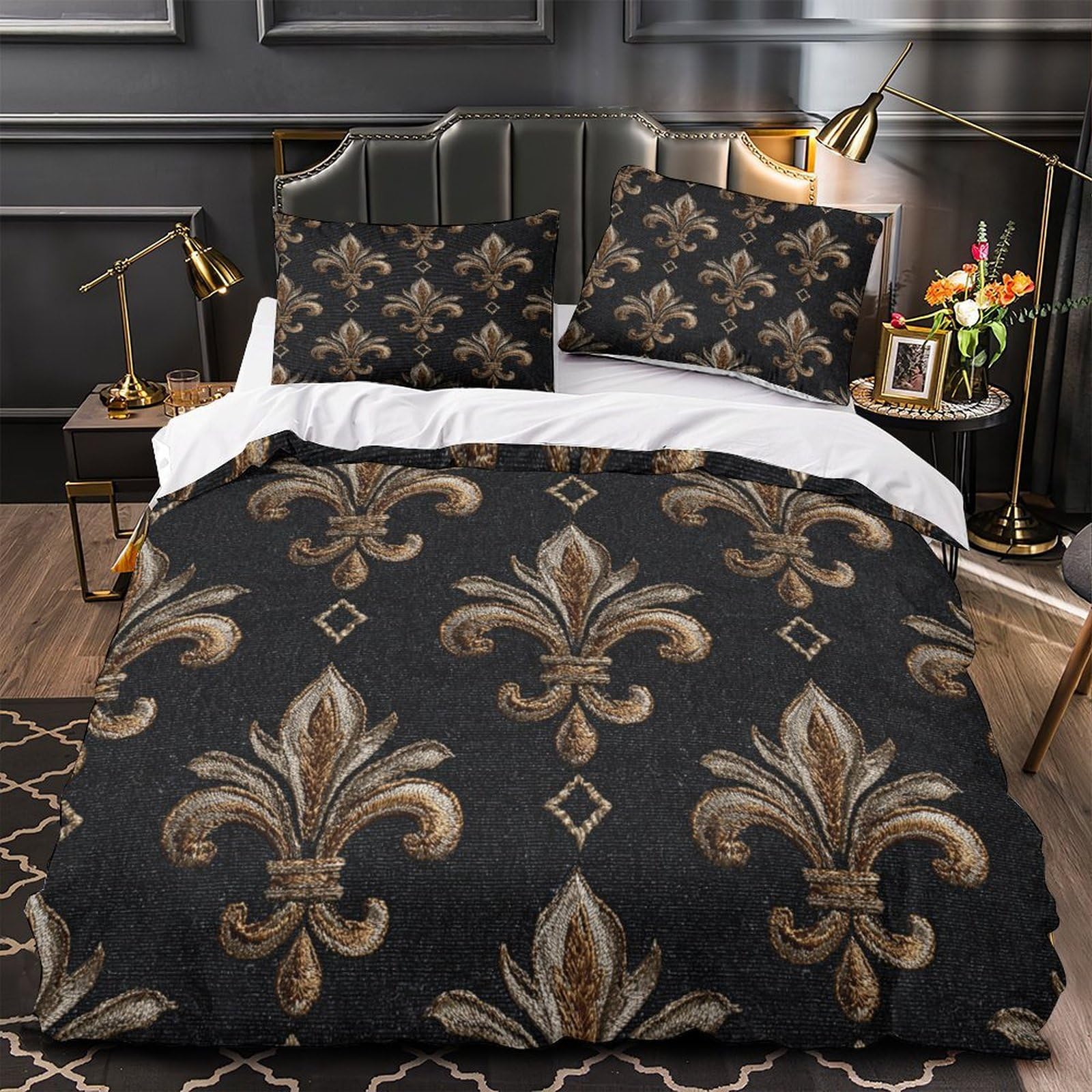 Parure de lit King Fleurdelis microfibre 3 pièces 220x240 cm