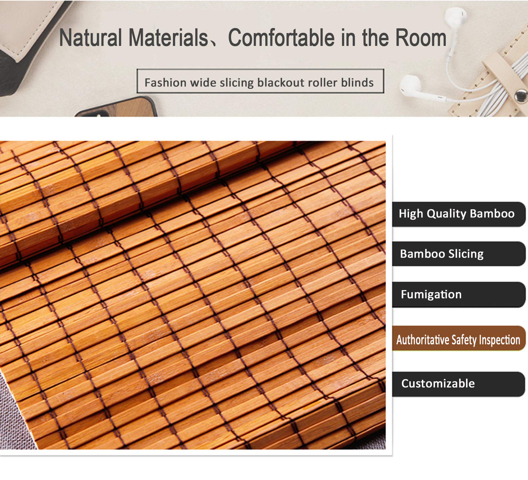 Rideau en Bambou,Naturel Store Enrouleur,90% Taux D'ombrage,Rideau Occultant,Rideau Vénitien ?Imperméable Respirant,Stores À Rouleaux Romains Intérieur/Extérieur Personnalisable (100x140cm/39x55in)
