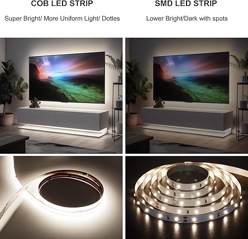 Miniatura 2 de Tira de luces LED COB blancas de 32.8 pies, 6500 K regulables, luz diurna ultra brillante, luz LED blanca de 24 V, 3200 LED flexibles CRI 93+ tiras