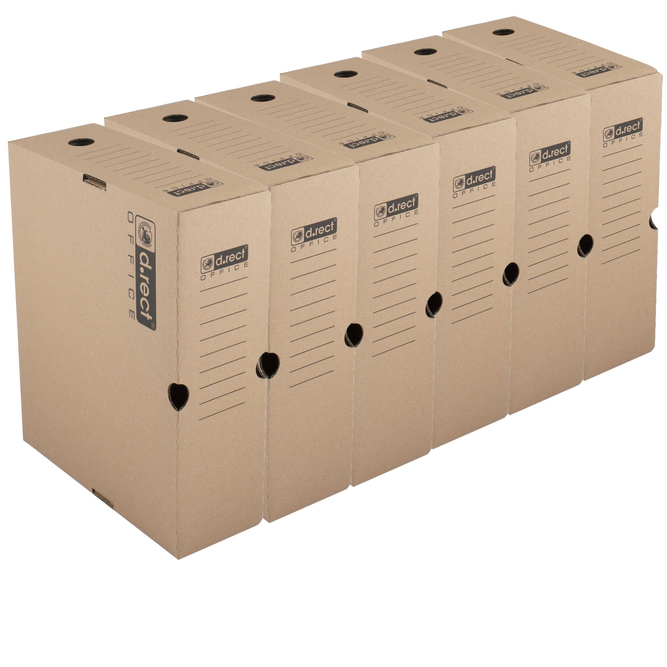 D.RECT KEEP.IT MAXI Archive Box Set of 6 - Folder Storage Boxes for 75 mm Binders - 100 mm Inner Spine - Acid-Free 3-Layer Cardboard - Durable Archiving Solution