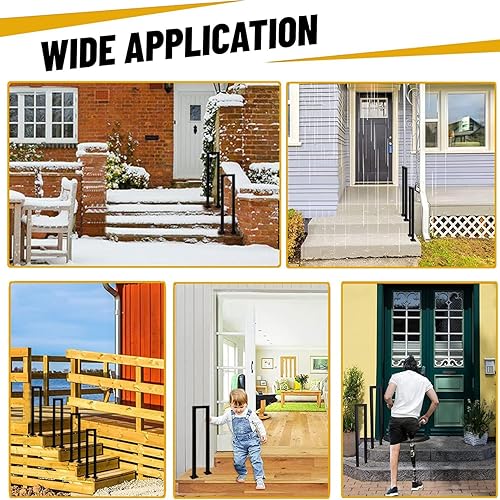 Miniatura 8 de Barandilla de seguridad de hierro forjado negro en forma de U, pasamanos de transición para escaleras al aire libre, barra de soporte de barandilla