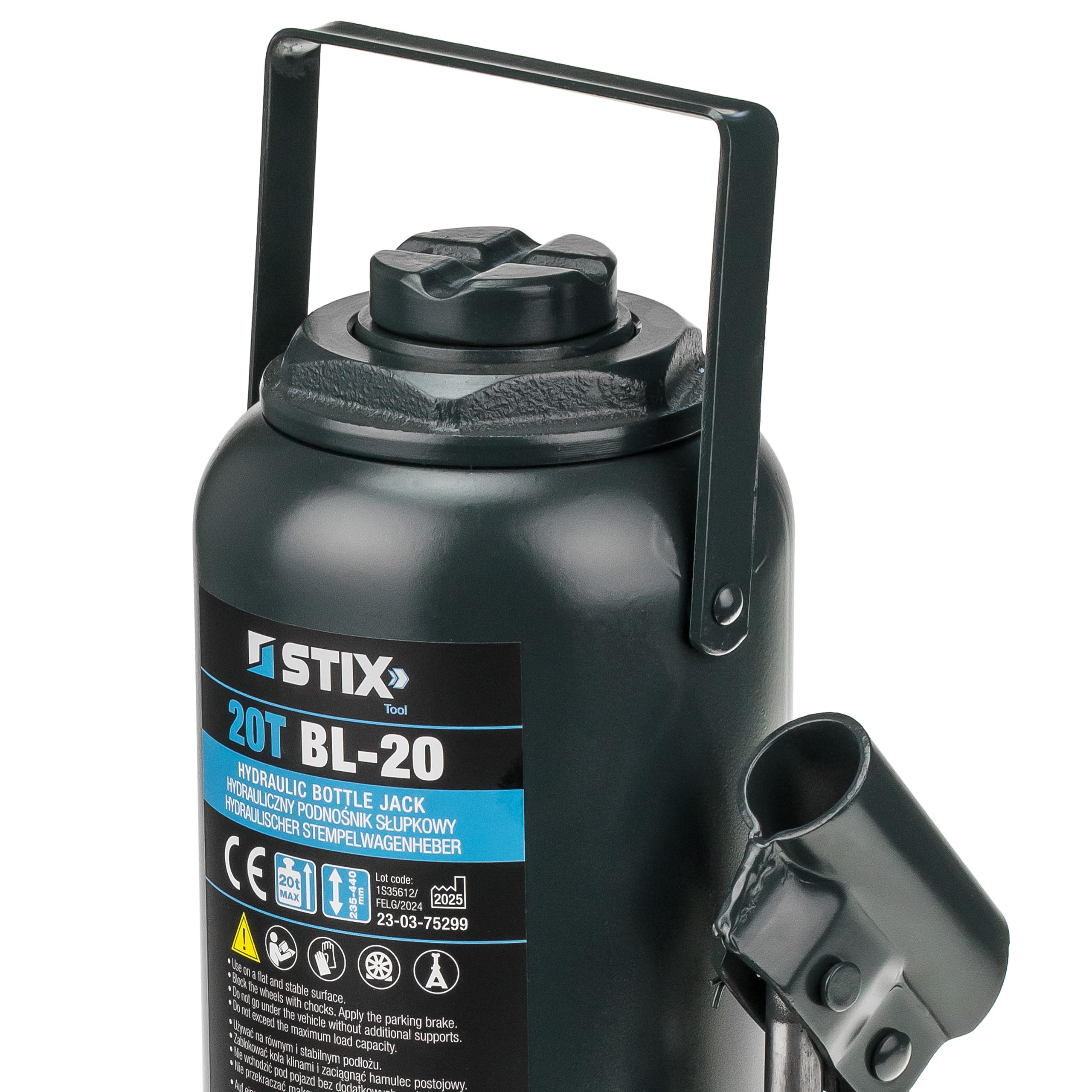 STIX Cric hydraulique à bouteille BL-20, cric à tampon avec une capacité de levage de 20 tonnes, hauteur de levage 235-460 mm, cric compact