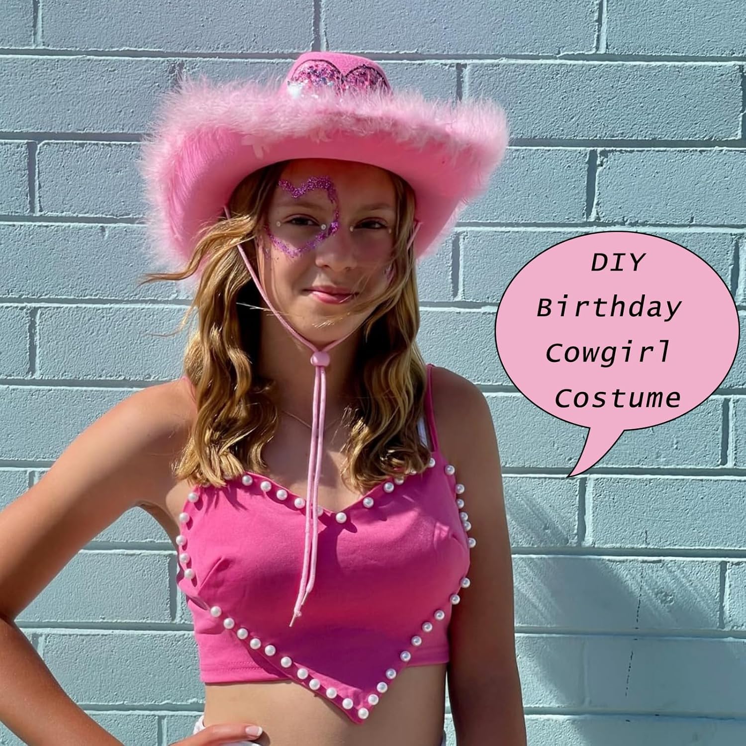 ZEBSF Feathers Cowboy Cowgirl Hat with Heart Sunglasses - Cowboy Hats for Women Bachelorette Birthday Disco Party - Image 8