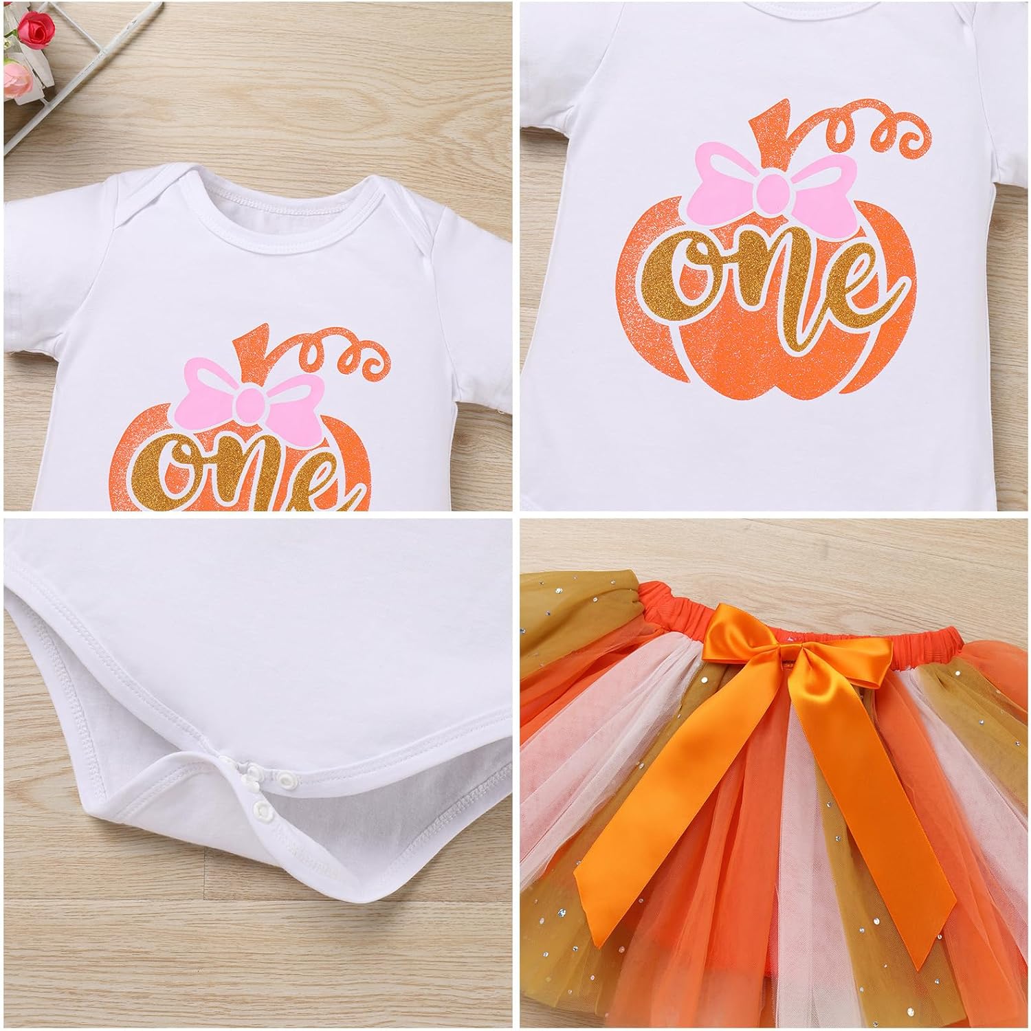 IDOPIP My First Halloween Outfit Baby Girls Pumpkin Romper Tutu Skirt Headband 3PCS Clothes Set for Party Dress up Costume - Image 6