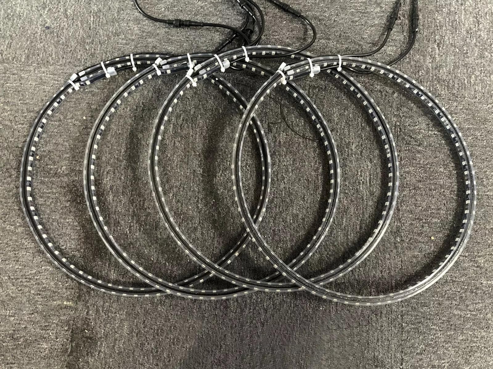 Double Row x4PCS 15.5'' Double Sided Single Row White LED Wheel Well Lights for Truck Car Tire Rings Bluetooth Control Strobe Flash Breath Lighting Off-Road