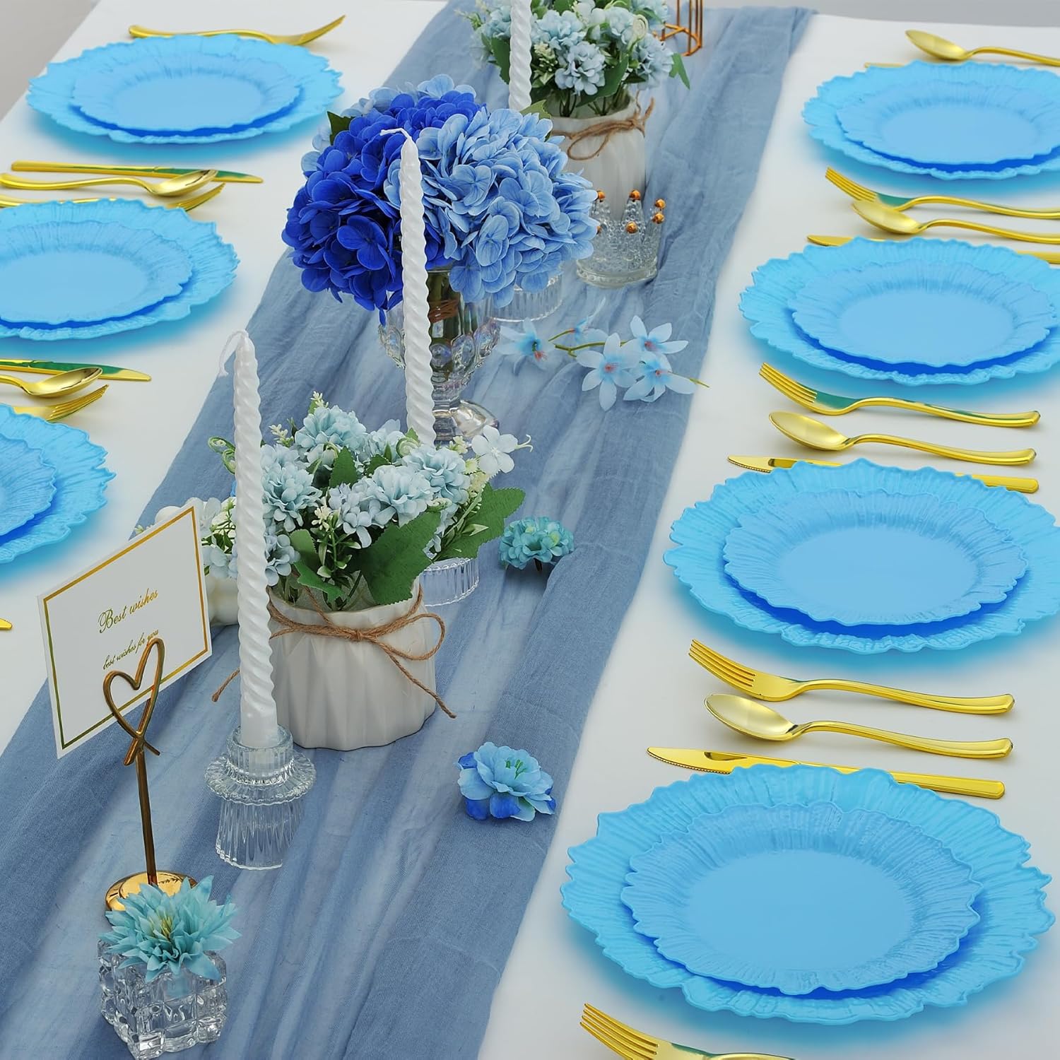 50 Pcs Blue Plastic Plates, Blue Floral Disposable Plate, Fancy Heavy Duty Plastic Platos Set include 25 10" Dinner & 25 7.5" Dessert Plates for Party Wedding - Image 7