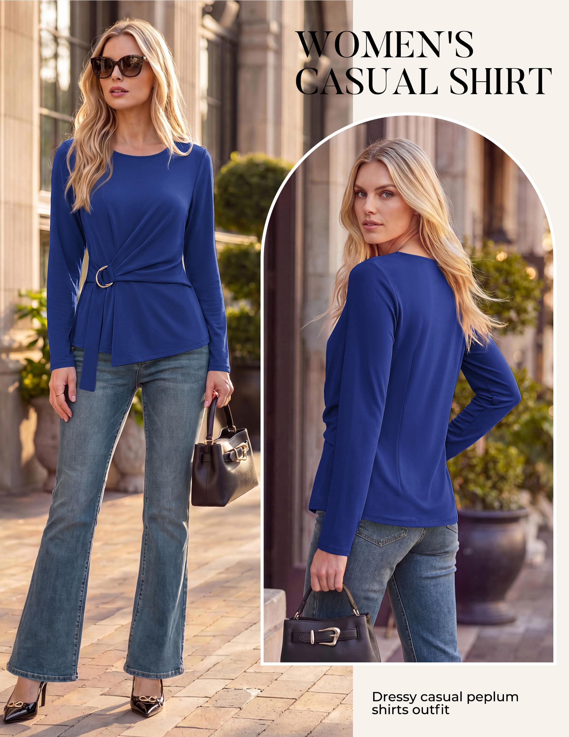 GRACE KARIN Blusen Damen Elegant Oberteile Langarmshirt Wickeloptik Shirt