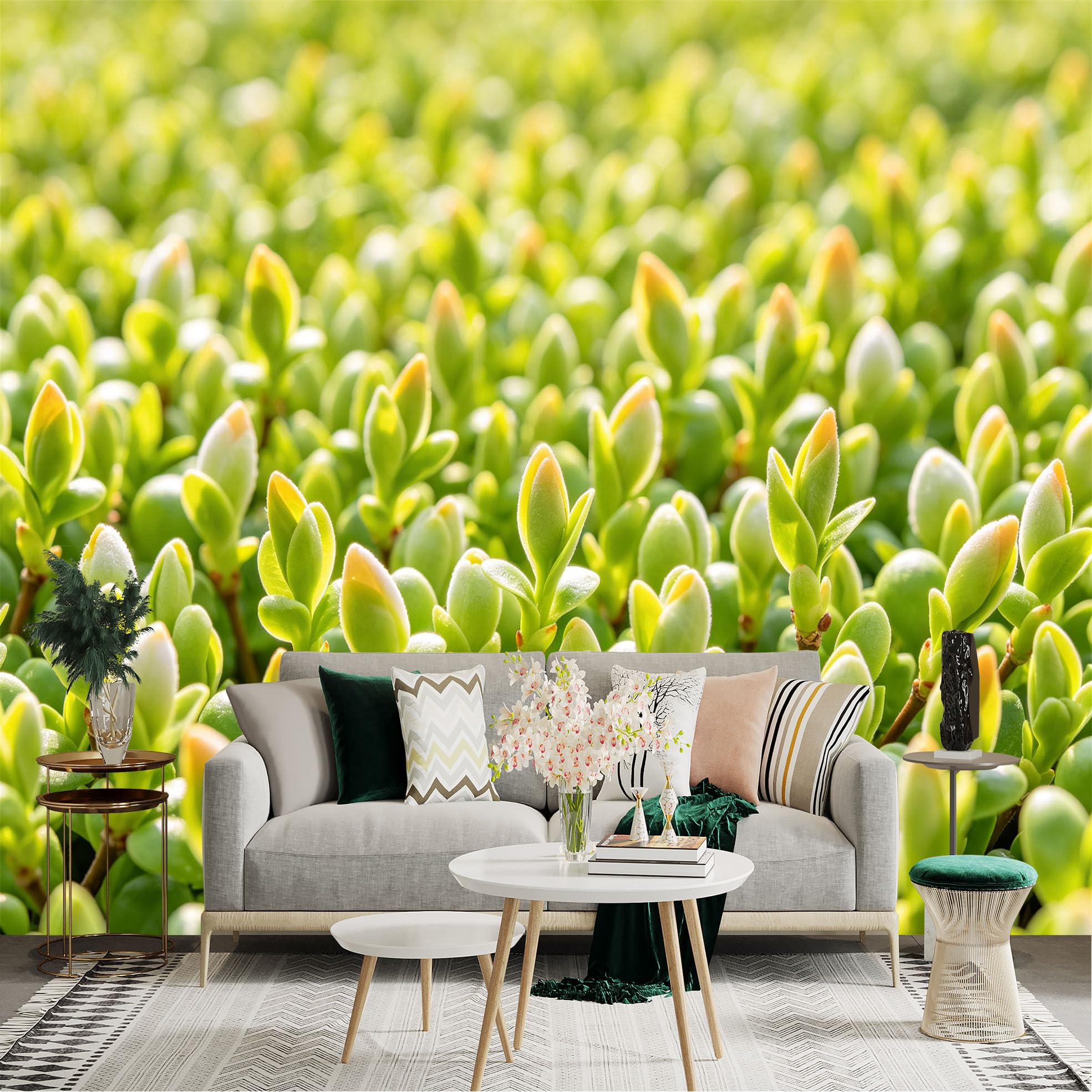 Lnzczhyre Dbh260521903 Custom Size Wall Sticker Mural， Fresh Green Spring Buds， Lush Nature Foliage， Vibrant Botanical Closeup， Peaceful Garden Plants， For Wall Decoration， Peelandstick Wall Decals.