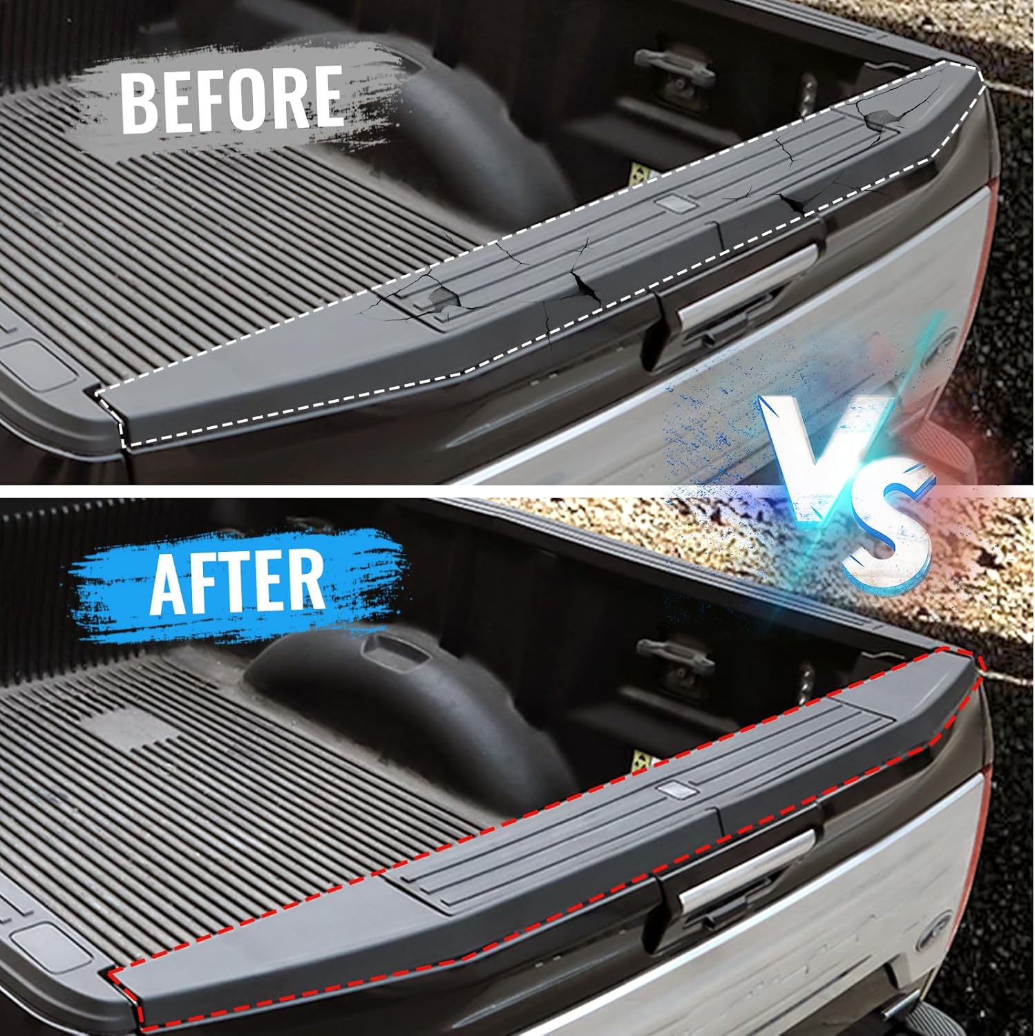 F150 Tailgate Cover Molding Trim for Ford F150 2015-2020 with Integrated Flex Step Center Flexible, Combined Top Trim Cap Protector Rear Molding Accessories, OEM Replace #FL3Z9940602B #FO1904135