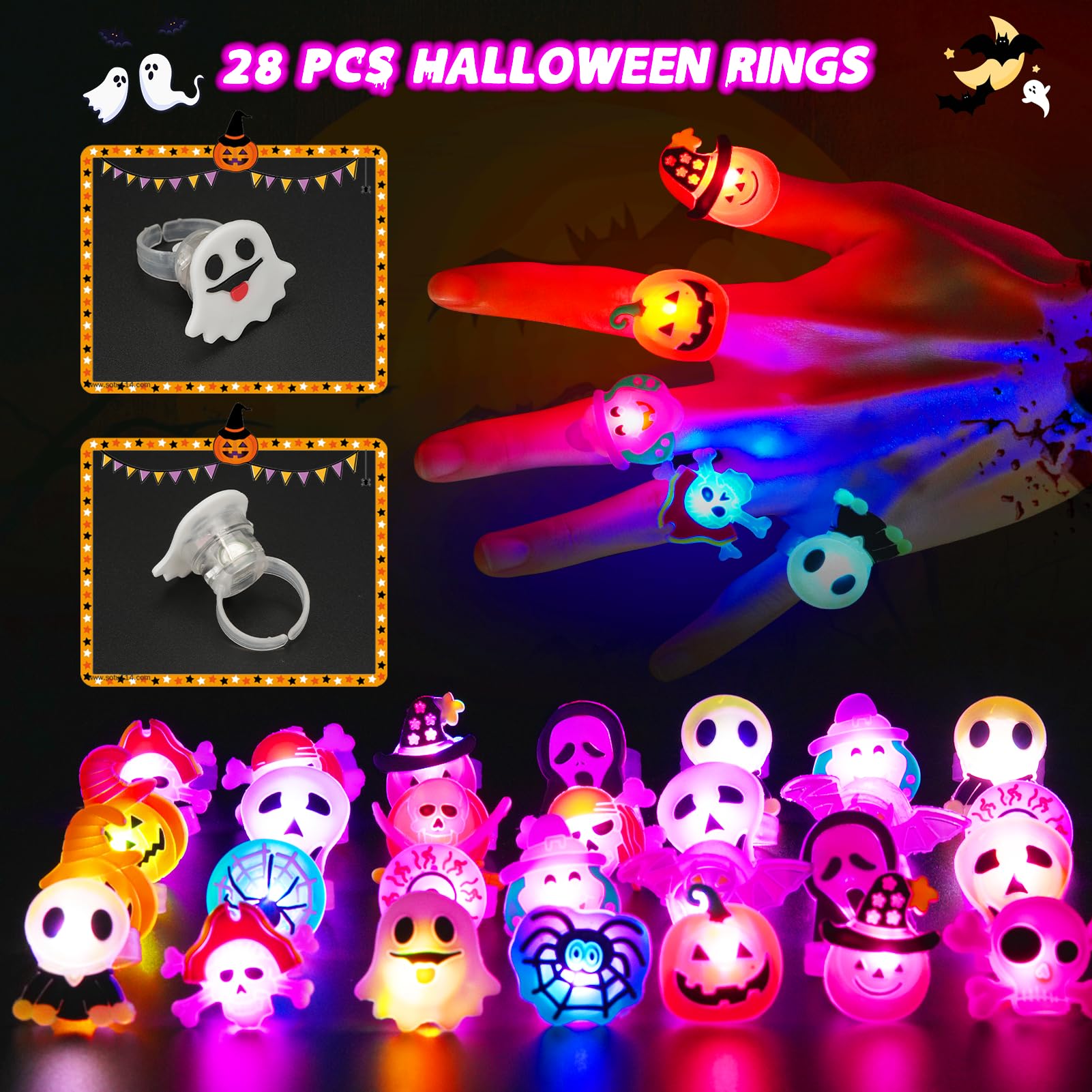 Halloween Glow Rings - 65PCS Party Favors -6