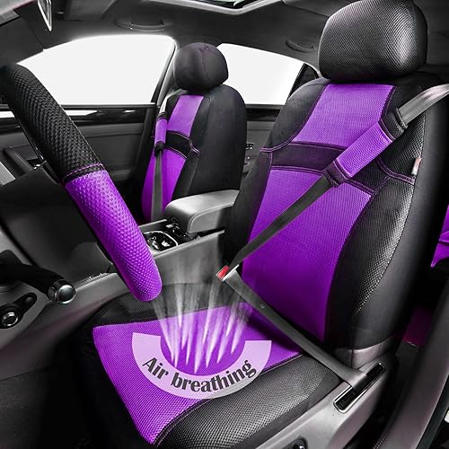 Miniatura 2 de CAR PASS Universal 13 Piezas Fundas de Asiento de Malla de Aire 3D - 100% Transpirable Juego Completo, Volante, Funda de Cinturón Compatible con