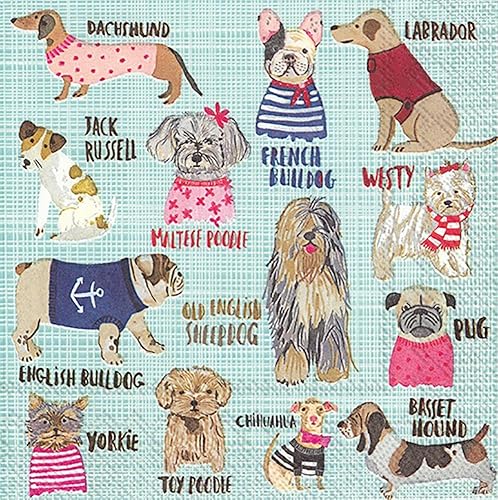 Miniatura 2 de Boston International IHR - Servilletas de papel de 3 capas, 20 unidades, tamaño de cóctel, razas de perros calientes