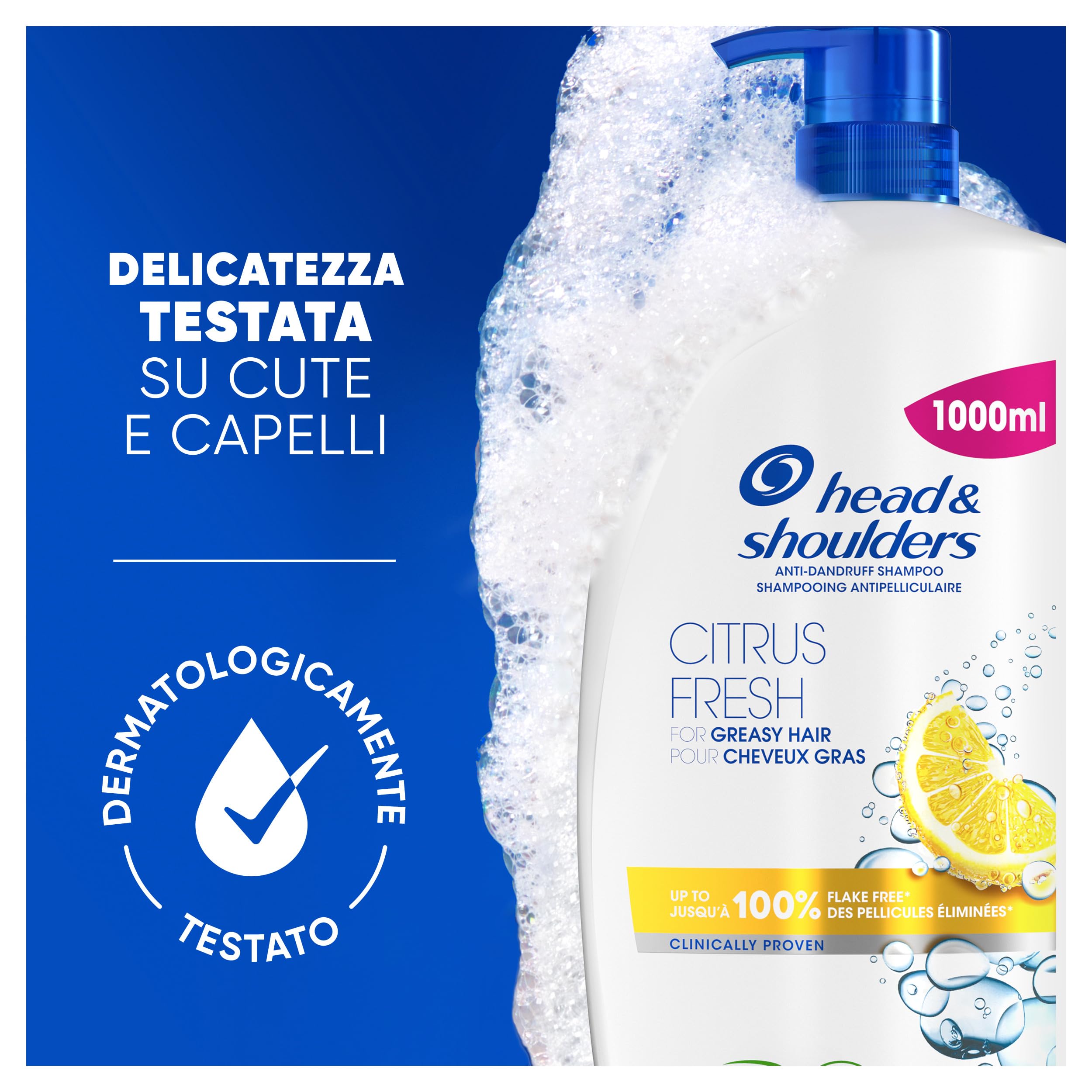 Head & Shoulders Shampoo Antiforfora Citrus Fresh, Per Capelli Grassi, Fino Al 100% Protezione Dalla Forfora Per Cute E Capelli, Dermatologicamente Testato, Formato Maxi Convenienza 2x1000ML