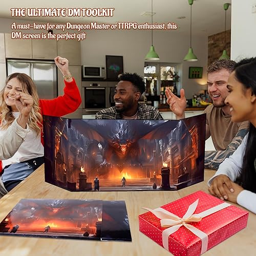 Vista 6 de CZYY DM Screen - Pantalla de 4 paneles de cartón con bolsillos borrables y transparentes, herramienta de escudo maestro de juego de mazmorras