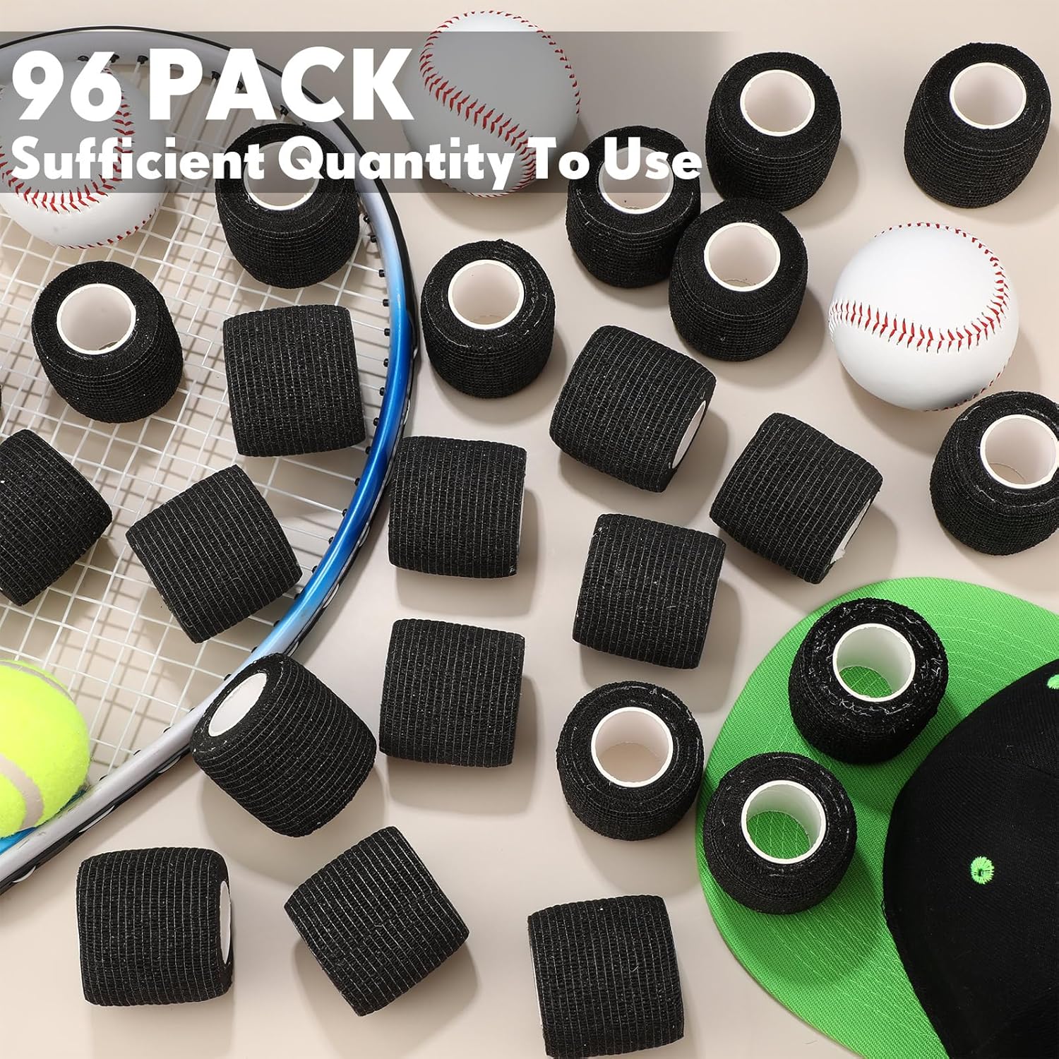 Treela 96 Pack Self Adhesive Bandage Wrap 2 Inch x 5 Yard Self Adherent Cohesive Bandages Elastic Athletic Sports Tape Breathable Wound Tape for Stretch Athletic Wrist Ankle(Black)