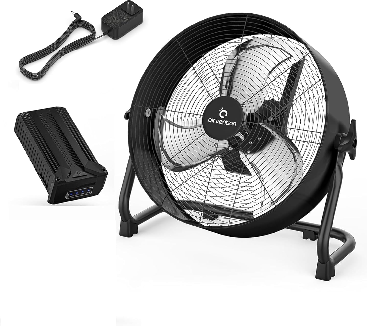 15600mAh Battery Operated Floor Fan, 12 inch Black Industrial Rechargeable High Velocity Drum Fan, Camping Fan for Gym Garage Outdoor Indoor
