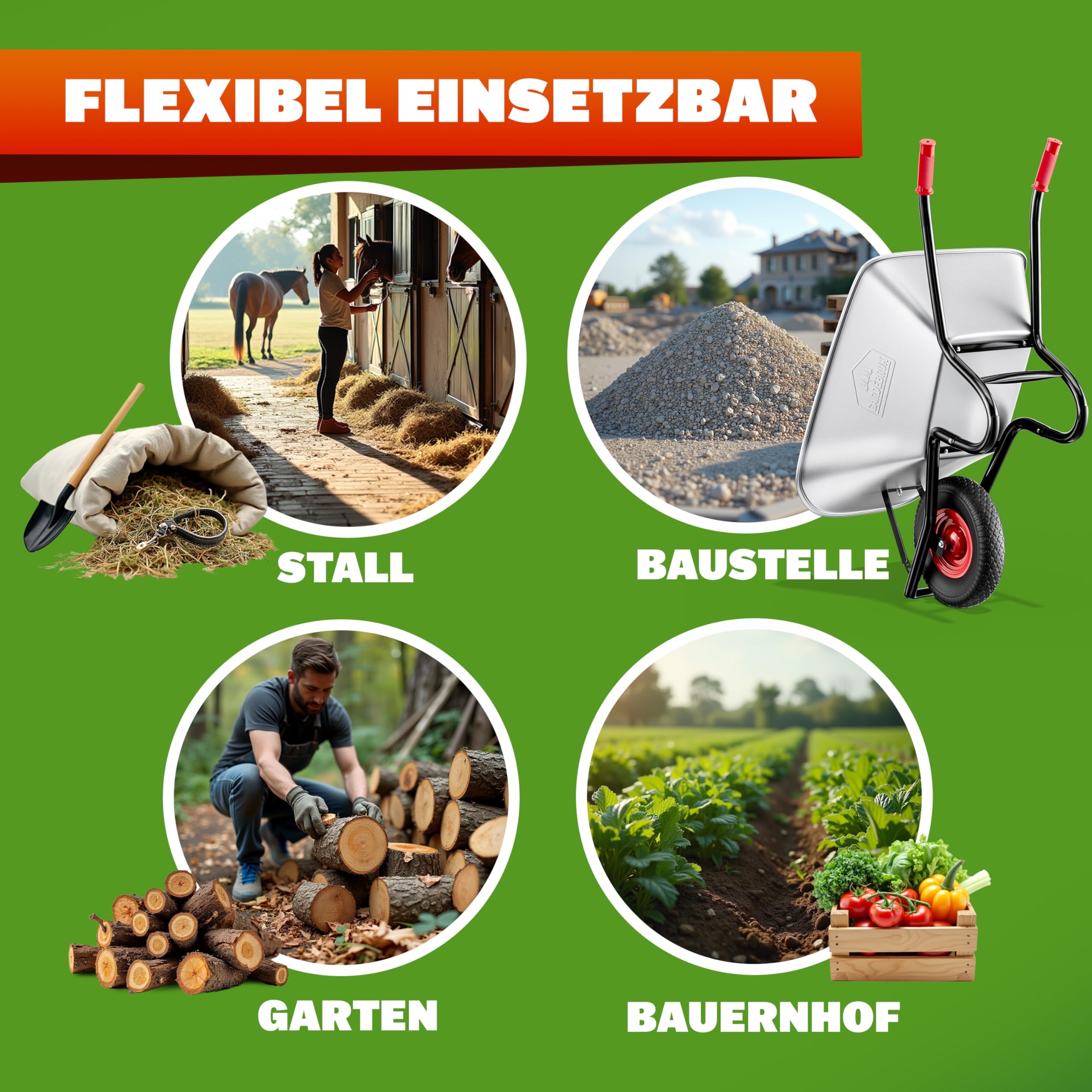 GARDEBRUK® Schubkarre 100 Liter bis 250kg Luftreifen mit Stahlfelge verzinkt Garten Bauschubkarre Gartenschubkarre