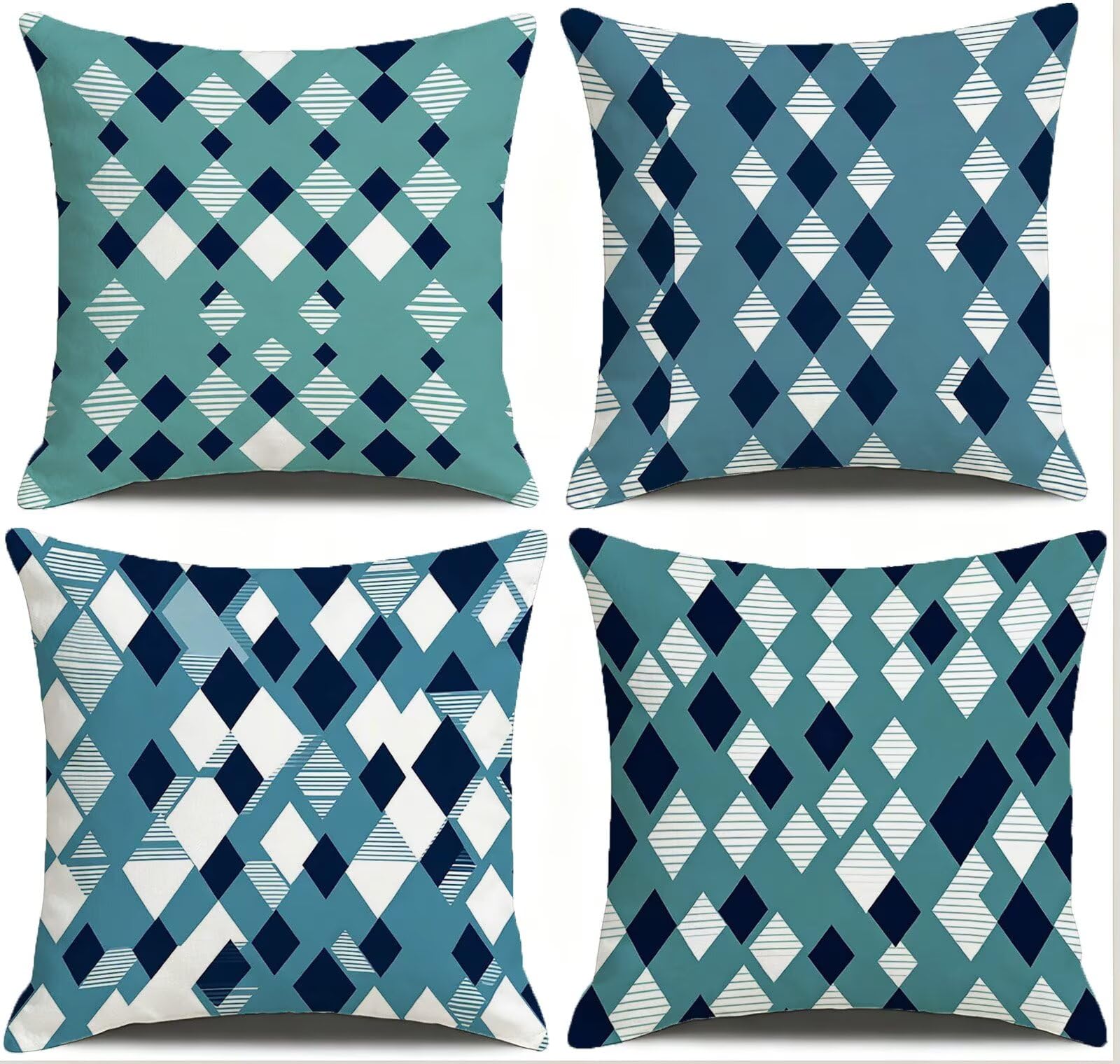 Blu Federe Cuscini Divano 65x65cm, Cuscini da Esterno Set de 4, Cod-72 | Velour Copricuscini Decorativi Letto Arredo, per Letto, Soggiorno, Giardino, Esterno, Casa Decorazione Set di 4 Geometria
