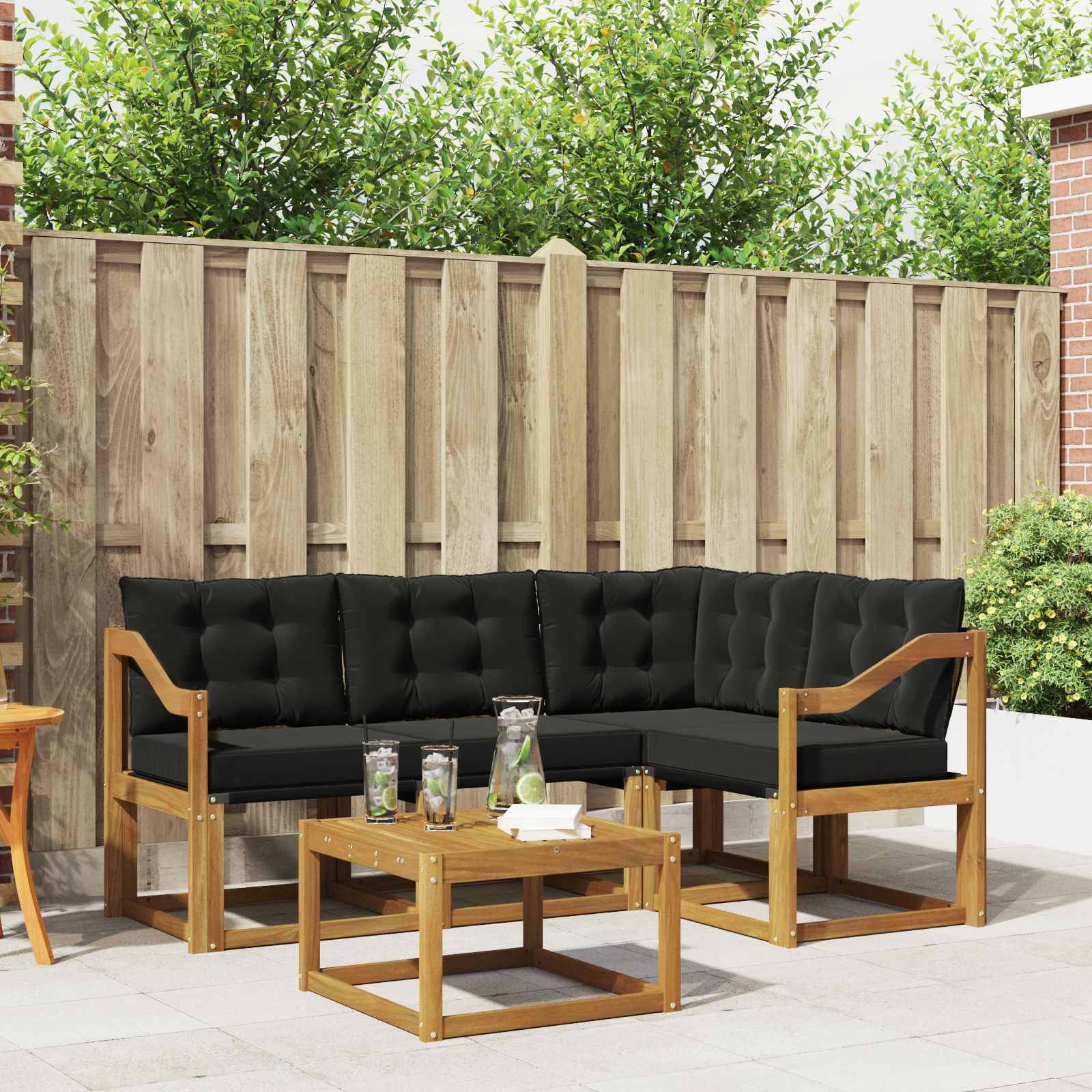 Zestaw mebli tarasowych, sofa outdoorowa z poduszkami, 5 szt., sofa ogrodowa, czarna i naturalna