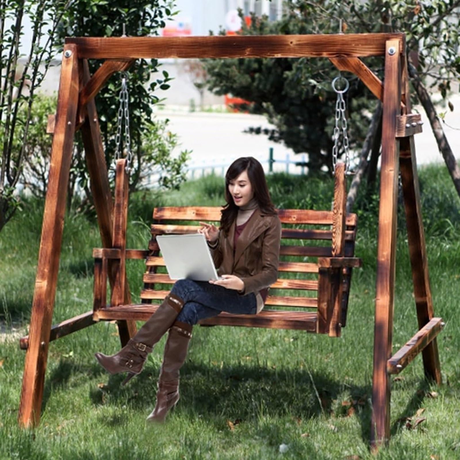 Dondolo da Giardino a 2 posti, in Legno, con braccioli, per Il Giardino, terrazza e Patio, 140 x 120 x 152 cm
