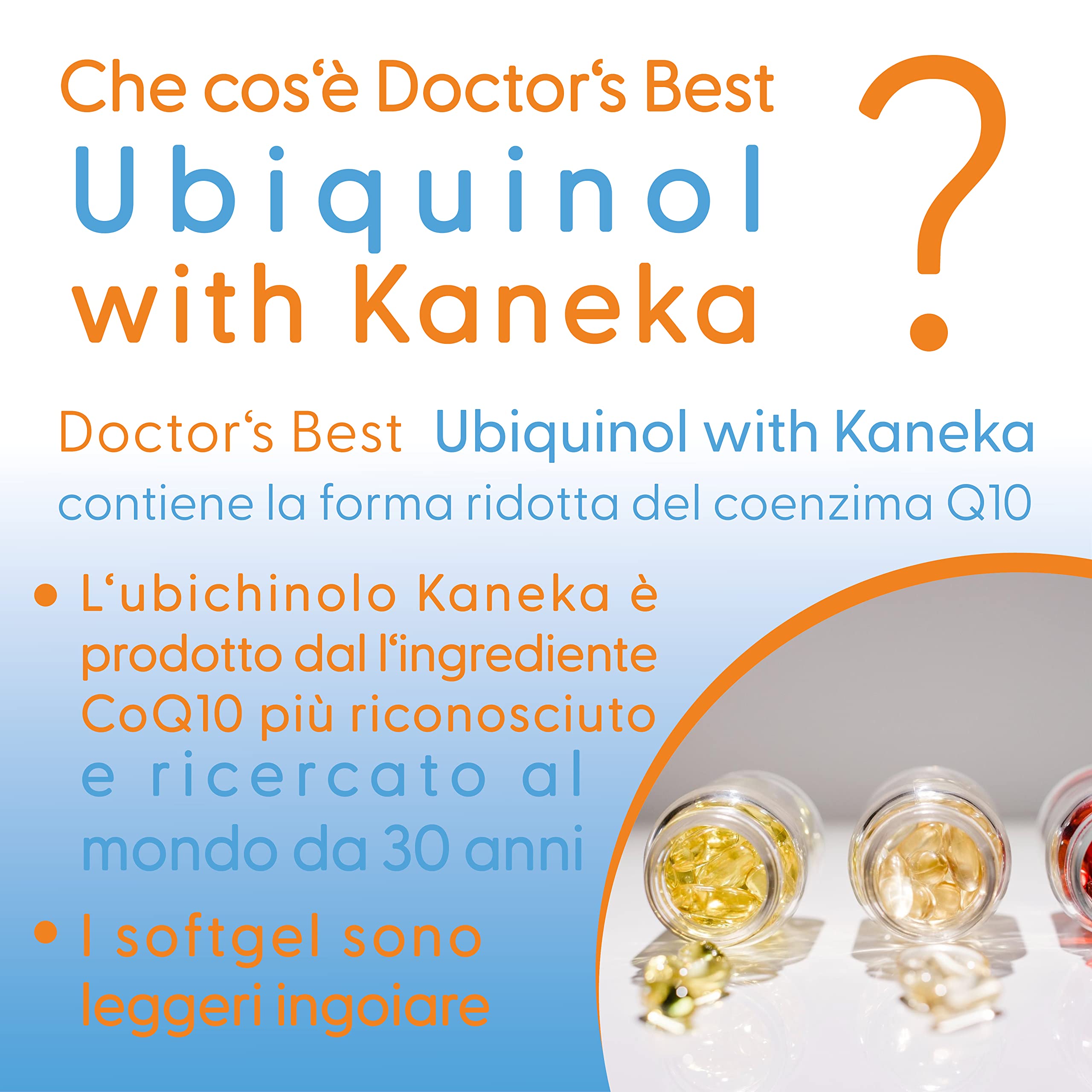 Doctor's Best, Ubiquinol, con Kaneka QH Ubiquinol, 200mg, 30 Capsule morbide, Coenzima Q10, Altamente Dosato, Testato in Laboratorio, Senza Soia, Senza Glutine, non OGM