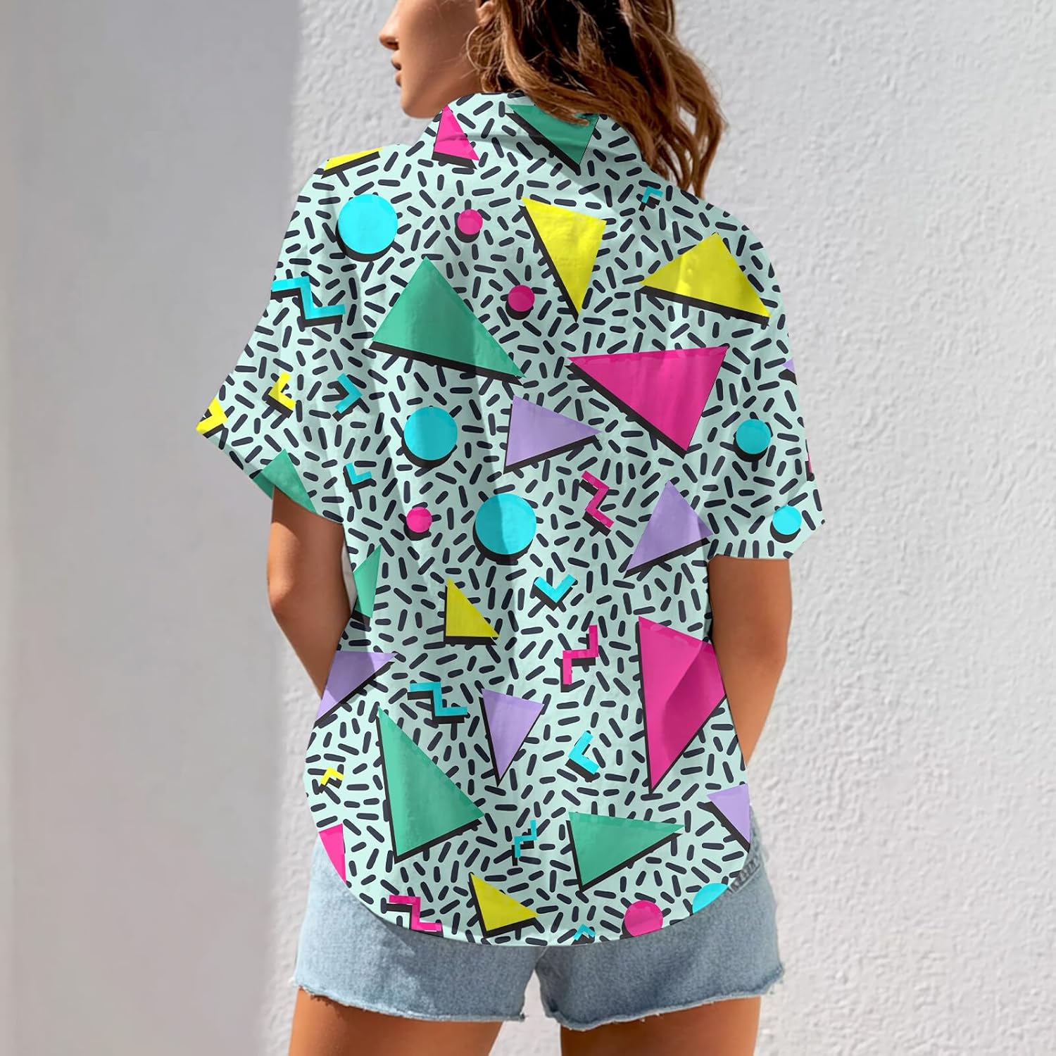 HUGLAZY 80s Outfit for Women 80s Shirt Hawaiian Short Sleeve Neon Party Outfit Retro 90s Costume Blouse Tops - Image 5