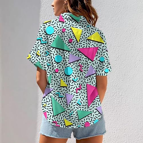 Miniatura 5 de HUGLAZY Traje de los años 80 para mujer, camisa hawaiana de manga corta neón para fiesta, disfraz retro de los años 90, blusa