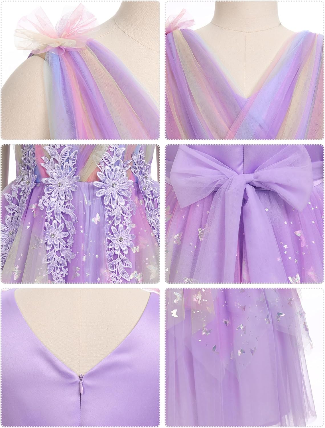 Flower Girl Formal Wedding Dress Sparkly Butterfly Junior Bridesmaid Pageant Outfit Princess First Communion Prom Gown - Image 2