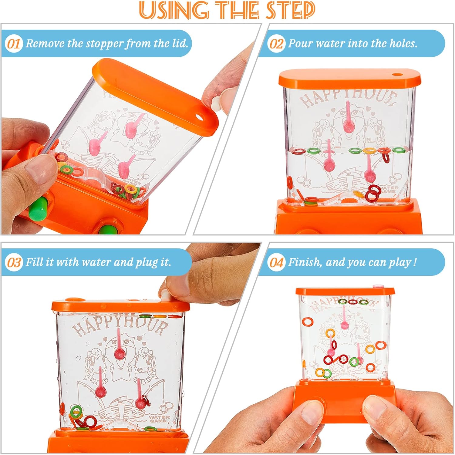 4 Pieces Handheld Water Game Arcade Water Games Fun Water Fish Rings