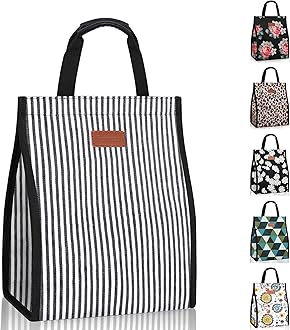Femuar Lunch Bags for Women Insulated Reusable Lunch Tote with Internal Pocket, Lunch Tote bag for Work (Stripe)