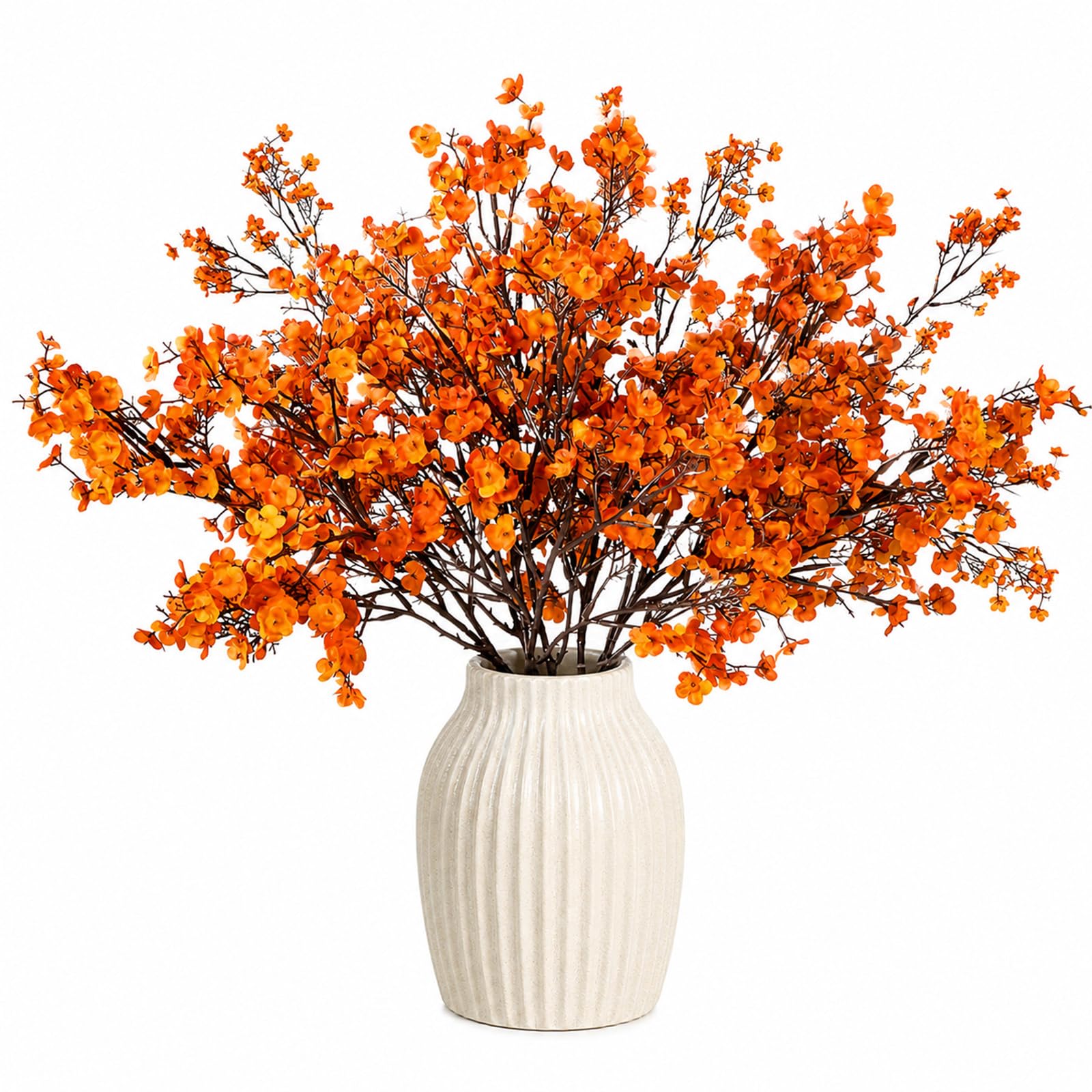 Vasdrin 14Pcs Artificial Flowers, Foldable Orange Gypsophila Faux Flowers