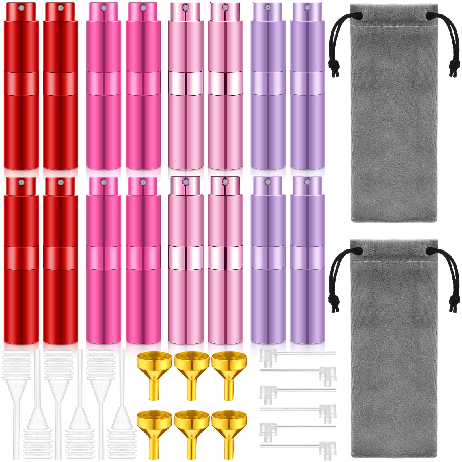 Honeydak 16 Pack 8 ml Refillable Perfume Atomizer Mini Refillable Spray Travel Bottles Empty Cologne Sprayer Portable Fragrance Atomizer with Funnel,