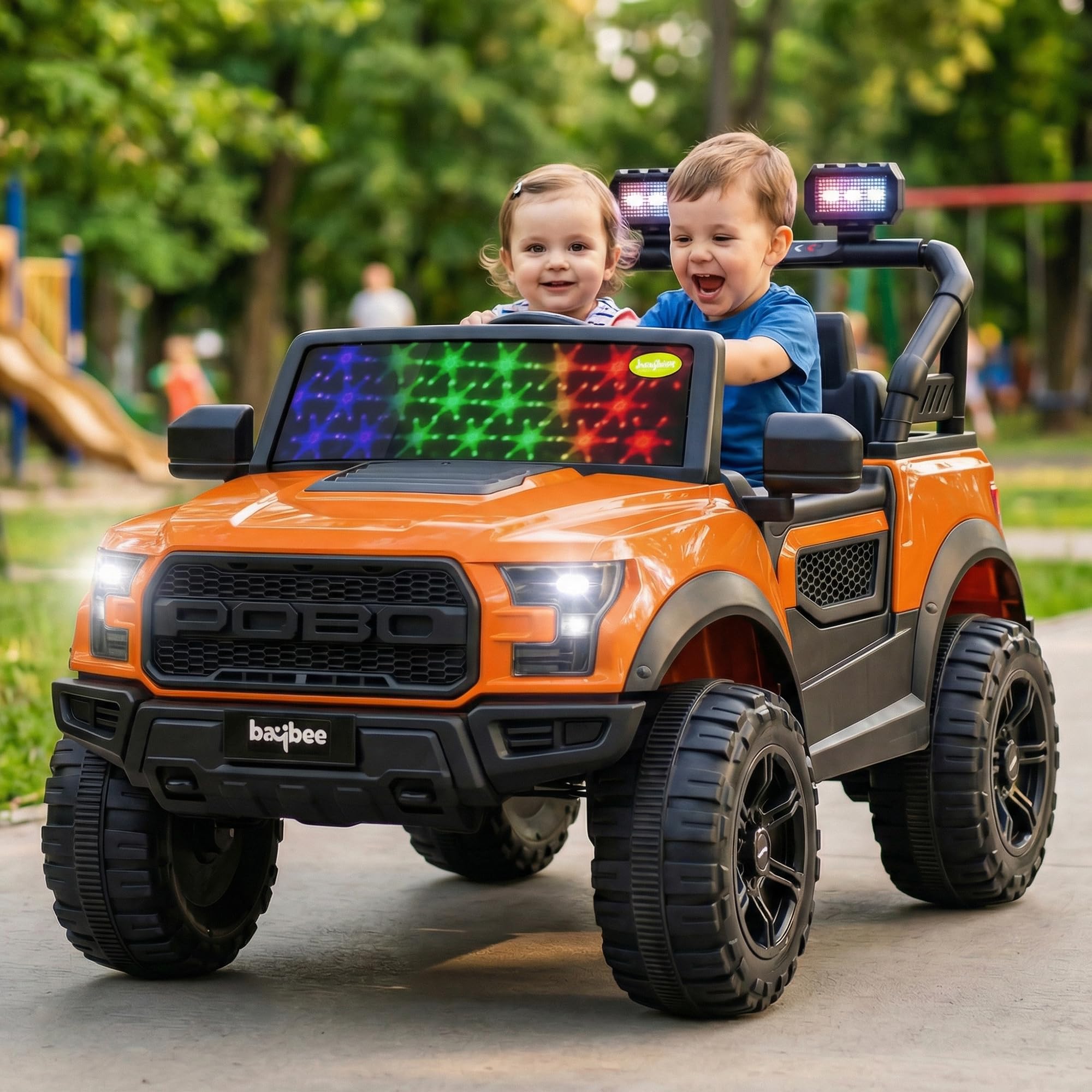 Baybee Bronco Battery Operated Jeep for Kids, Ride on Toy Kid Car with RGB Windshield Light & Music | Electric Jeep Battery Cars | Baby Big Cars for Kids to Drive 3 to 8 Years Boys Girls (Orange)-image-40